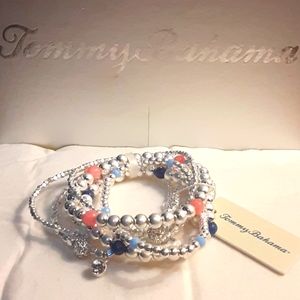 Tommy Bahama multi-strand semi-precious Stone silver Bangle Bracelet